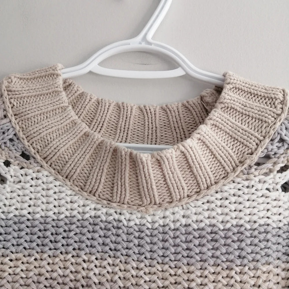 Free People Devon Open Knit Crewneck Cropped Sweater Neutral Stripes Medium - Picture 9 of 14